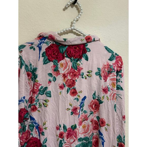 Soma Size Large Pink Floral Pajama Top Long Sleeve Cooling Rayon Button Front - Picture 8 of 10